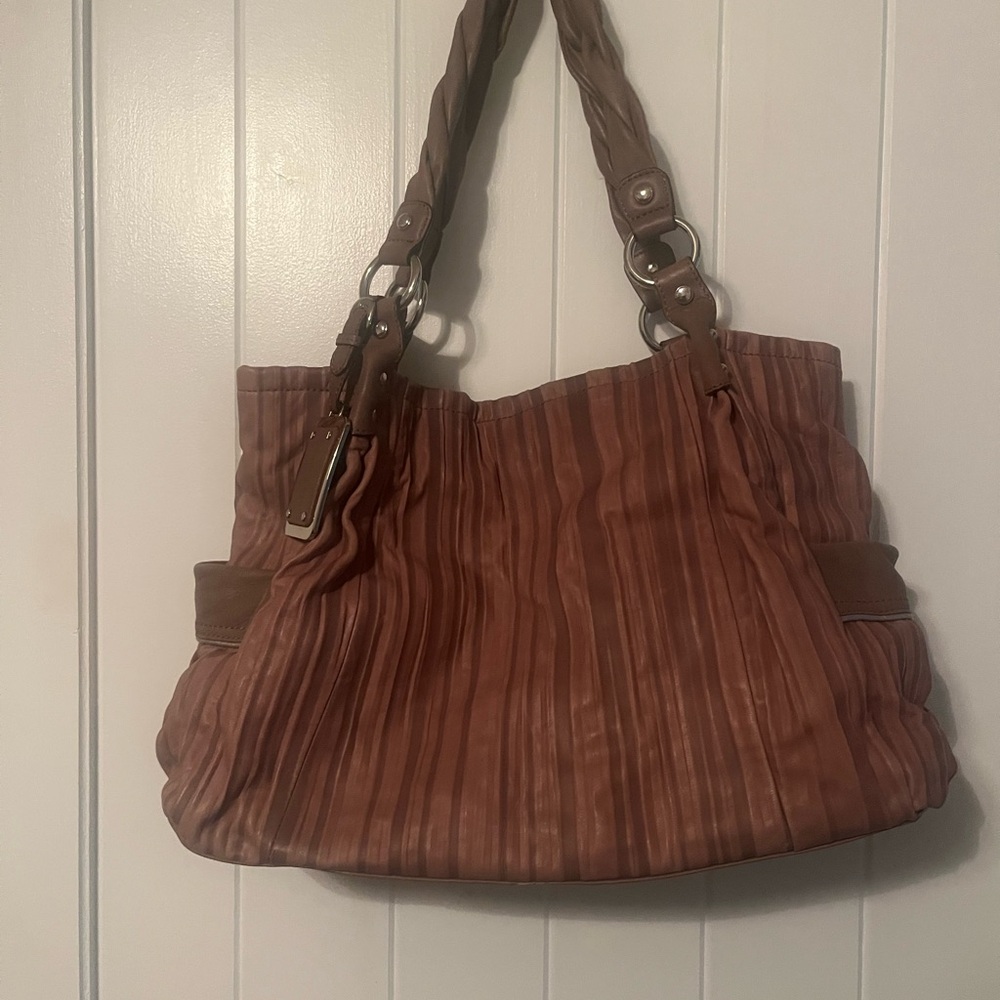 B. Makowsky Pleated Brown Shoulder Bag